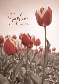 Rouwkaart tulpenveld sepia rood