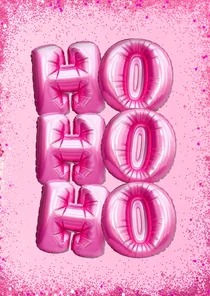 Roze kerstkaartje met glitters en ballonnen hohoho
