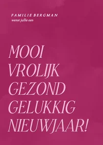 Roze nieuwjaarskaart met opsomming van wensen