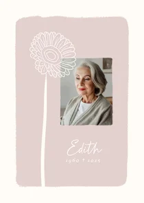 Roze rouwkaart met lijntekening van gerbera