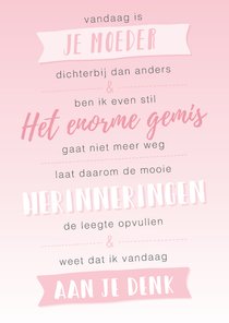 Roze sterkte kaart met de tekst 'weet dat ik aan je denk'
