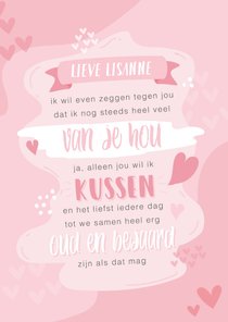 Roze valentijnskaart met tekst 'ik hou nog steeds van jou'