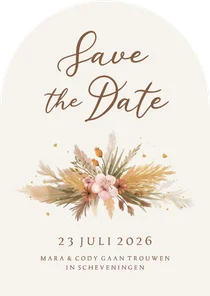 Save the Date boogkaart bohemian bloemen gras romantisch