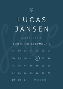 Save the date communie minimalistisch met hartje kalender
