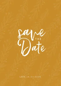 Save the date communie of lentefeest oker en takjes