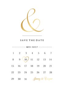 Save the Date kaart klassiek kalender goudfolie