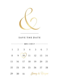 Save the Date kaart klassiek kalender goudfolie