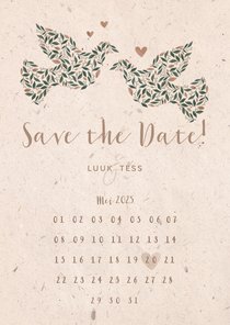 Save the Date kaart kraftlook met duiven van bloemen