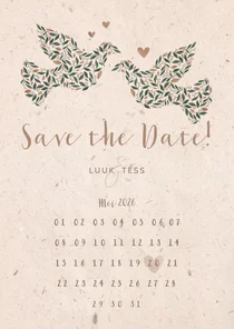 Save the Date kaart kraftlook met duiven van bloemen