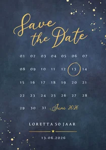 Save the Date kaart met kalender voor een feestje