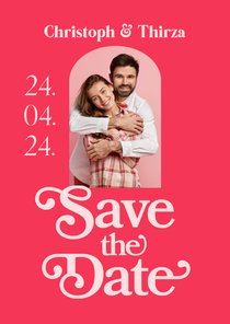 Save the date kaart retro roze typografisch foto