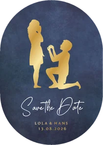 Save the Date kaart silhouet aanzoek trouwen in ovaal vorm 