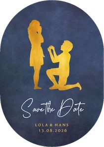Save the Date kaart silhouet aanzoek trouwen in ovaal vorm