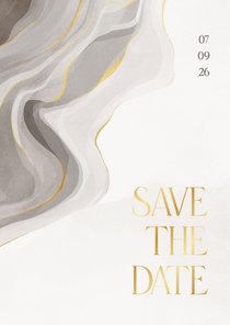 Save the date kaart stijlvol met marmereffect en goudfolie