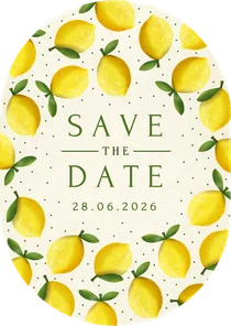 Save the Date kaart zomers in ovaal vorm met citroenen 