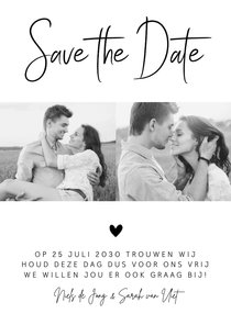 Save the Date kaart zwart-wit foto hartje