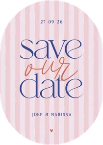 Save the date kaartje ovaal met roze streepjes save our date