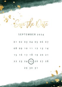 Save the date kalender waterverf gouden tekst