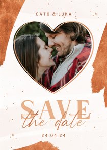 Save the date kerst wit met foto en koperfolie