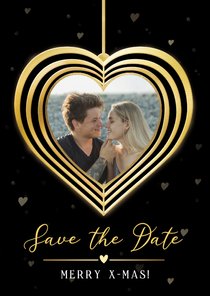 Save the Date kerstkaart met gouden hart en eigen foto