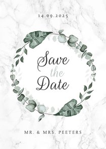 Save the date marmer stijlvol klassiek eucalyptus