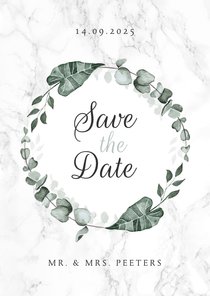 Save the date marmer stijlvol klassiek eucalyptus