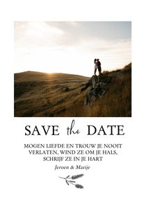 Save the date met foto, bijbeltekst en takje