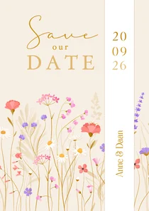 Save the date met sierlijke wilde bloemen en wikkel effect