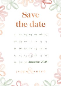 Save the date met waterverf bloemetjes en kalender