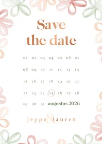 Save the date met waterverf bloemetjes en kalender