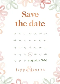Save the date met waterverf bloemetjes en kalender