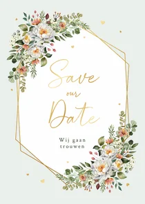 Save the Date romantisch bloemen stijlvol hartjes goud