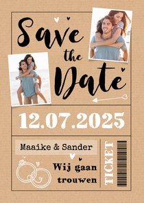  Save the date ticket trouwkaart uitnodiging foto kraft