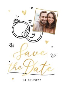 Save the date trouwkaart doodle timeline illustratie hartjes
