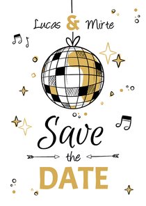 Save the Date trouwkaart festival doodle muziek disco