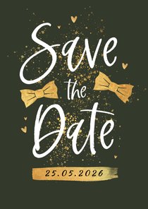 Save the date trouwkaart gay strikjes groom goud hartjes