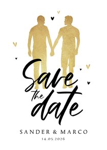 Save the date trouwkaart goud silhouet hartjes LGBTQ 