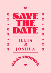 Save the date trouwkaart hip grafisch roze rood romantisch