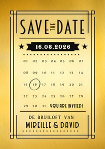 Save the Date trouwkaart in art-deco poster stijl