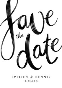 Save the date trouwkaart kalligrafie zwart wit 