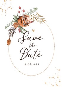 Save the date trouwkaart stijlvol droogbloemen waterverf