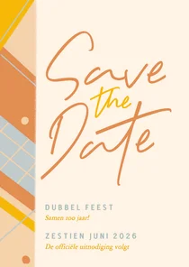 Save the date uitnodiging voor dubbel feest vrolijke kleuren