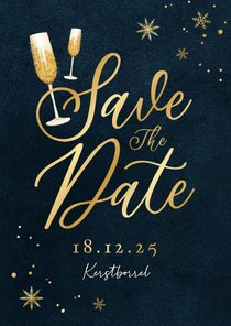 Save the date uitnodigingskaart kerst borrel champagne