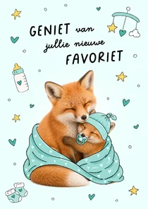 Schattig kaartje met knuffelende mama en babyvosje