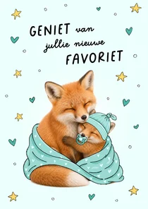 Schattig kaartje met knuffelende mama en babyvosje