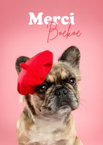 Schattige bedankkaart van Franse bulldog met baret 