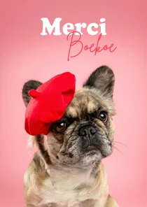 Schattige bedankkaart van Franse bulldog met baret 