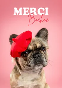 Schattige bedankkaart van Franse bulldog met baret 