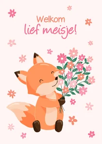 Schattige felicitatiekaart met vosje en bos bloemen