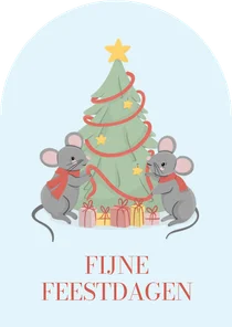 Schattige kerstkaart boogvorm met muisjes en kerstboom